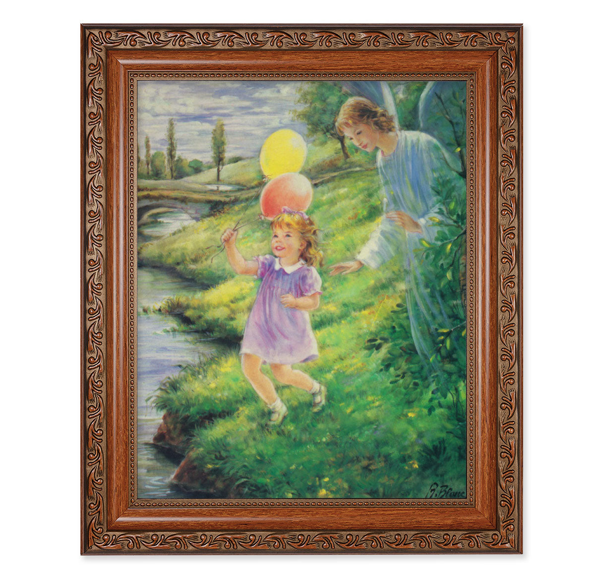 Guardian Angel with Girl Picture Framed Wall Art Decor