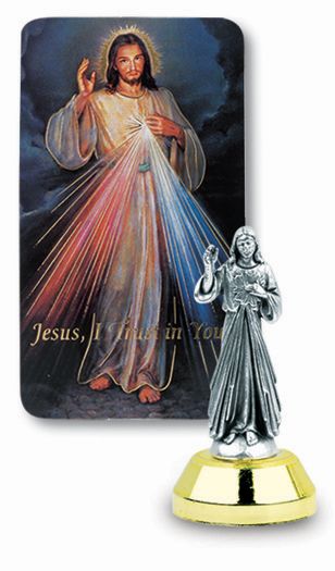 Small Catholic Divine Mercy Auto Statue Figurine With Prayer Card for Dashboard