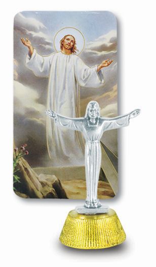 Small Catholic Risen Christ Auto Statue Figurine With Prayer Card for Dashboard