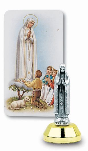 Small Catholic Our Lady of Fatima Auto Statue Figurine With Prayer Card for Dashboard