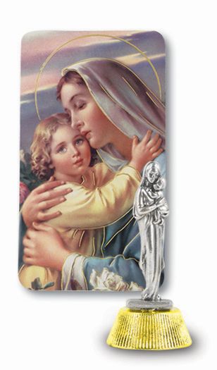 Small Catholic Madonna And Child Auto Statue Figurine With Prayer Card for Dashboard