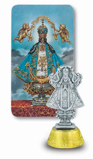 Small Catholic Virgin De San Juan Auto Statue Figurine With Prayer Card for Dashboard