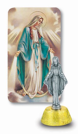 Small Catholic Our Lady of Grace Auto Statue Figurine With Prayer Card for Dashboard