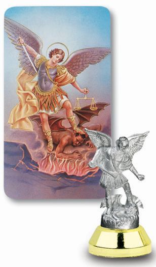 Small Catholic Saint Michael Auto Statue Figurine With Prayer Card for Dashboard