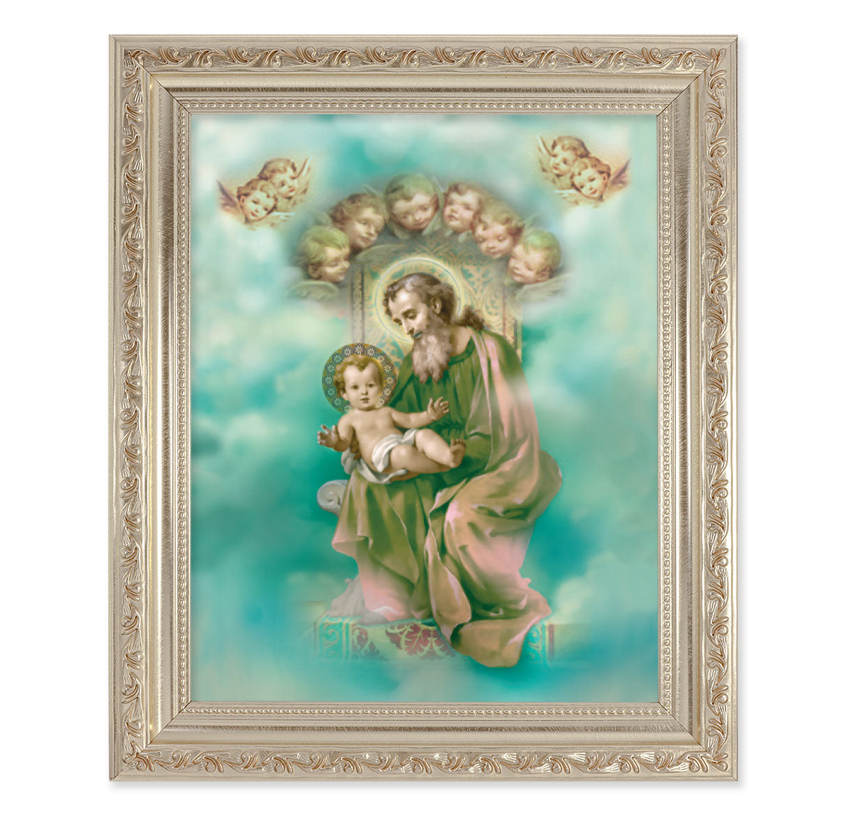 St. Joseph Picture Framed Wall Art Decor Large Antique Silver Frame