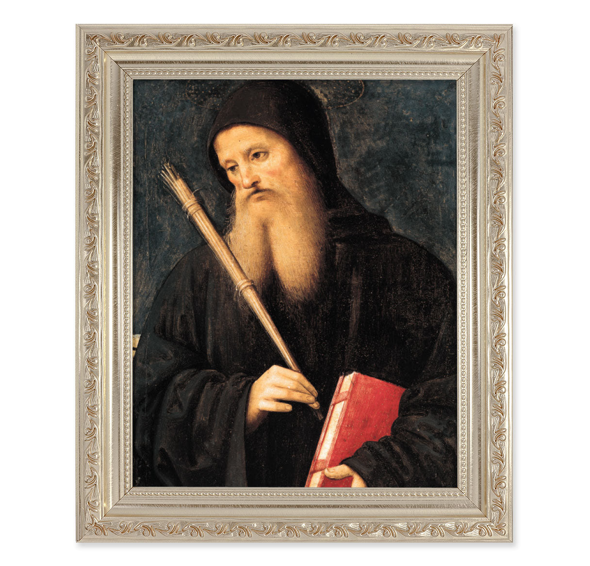 St. Benedict Picture Framed Wall Art Decor Large Antique Silver Frame