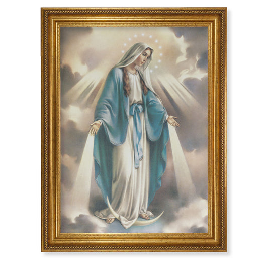 Our Lady of Grace Gold Wood Picture Framed Canvas Wall Art Decor Extra Large, Antique Gold-Leaf Frame with Rope Detailing