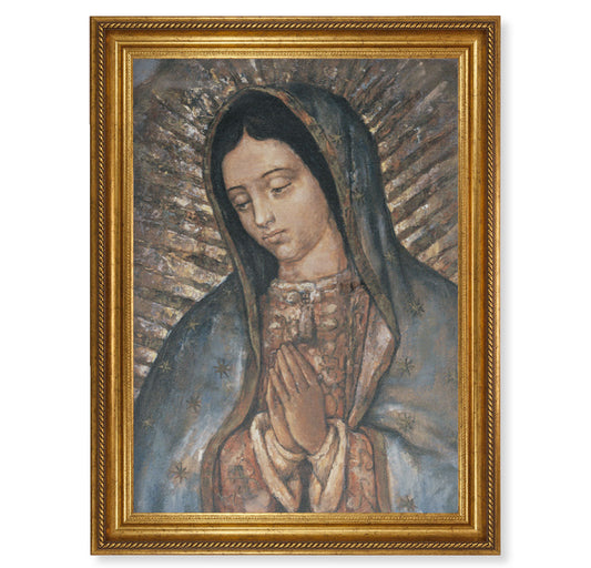 Our Lady of Guadalupe Gold Wood Picture Framed Canvas Wall Art Decor Extra Large, Antique Gold-Leaf Frame with Rope Detailing