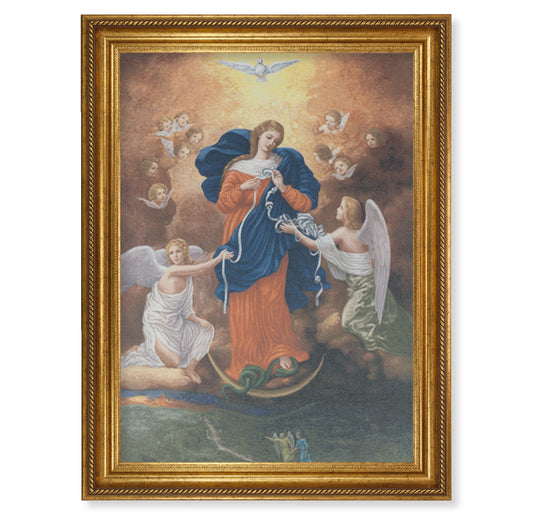 Our Lady Untier of Knots Gold Wood Picture Framed Canvas Wall Art Decor Extra Large, Antique Gold-Leaf Frame with Rope Detailing