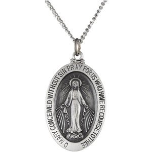 Extel Large Sterling Silver Mens Womens Religious Catholic Miraculous Medal Pendant Charm with 24" Necklace