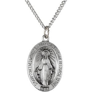 Extel Medium Sterling Silver Mens Womens Religious Catholic Miraculous Medal Pendant Charm with 18" Necklace