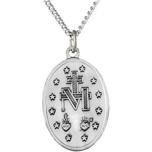 Extel Large Sterling Silver Mens Womens Religious Catholic Miraculous Medal Pendant Charm with 24" Necklace