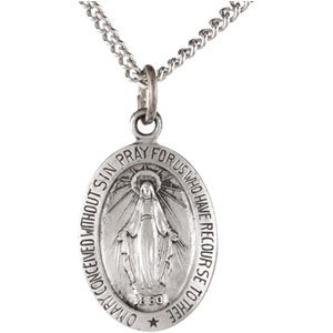 Extel Medium Sterling Silver Religious Catholic Medal Pendant Necklace