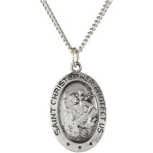 Extel Medium Sterling Silver Mens Womens Religious Catholic St. Christopher Patron Saint Medal Pendant Charm with 18" Necklace