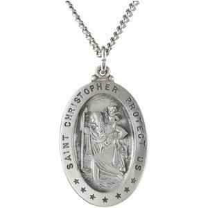 Extel Large Sterling Silver Catholic St. Christopher Medal Pendant