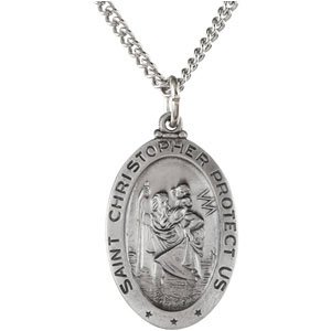 Extel Medium Sterling Silver Mens Womens Religious Catholic St. Christopher Patron Saint Medal Pendant Charm with 24" Necklace