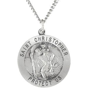 Extel Medium Sterling Silver St Christopher Medal Pendant Necklace