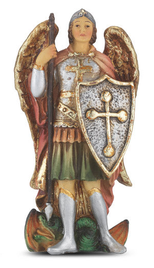 Small Catholic 4" St. Michael Hand Painted Solid Resin Statue