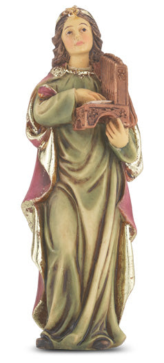 Small Catholic 4" St. Cecilia Hand Painted Solid Resin Statue