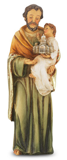 Small Catholic 4" St. Joseph Hand Painted Solid Resin Statue