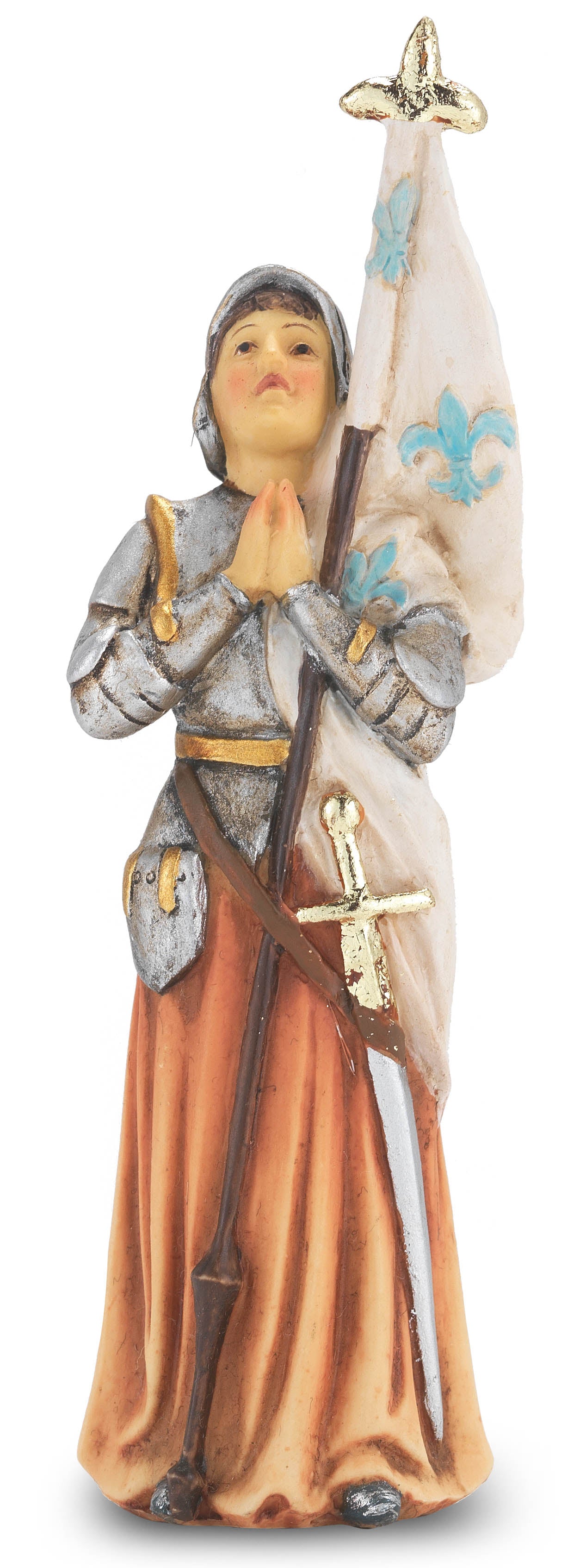 Small Catholic 4" St. Joan of Arc Hand Painted Solid Resin Statue