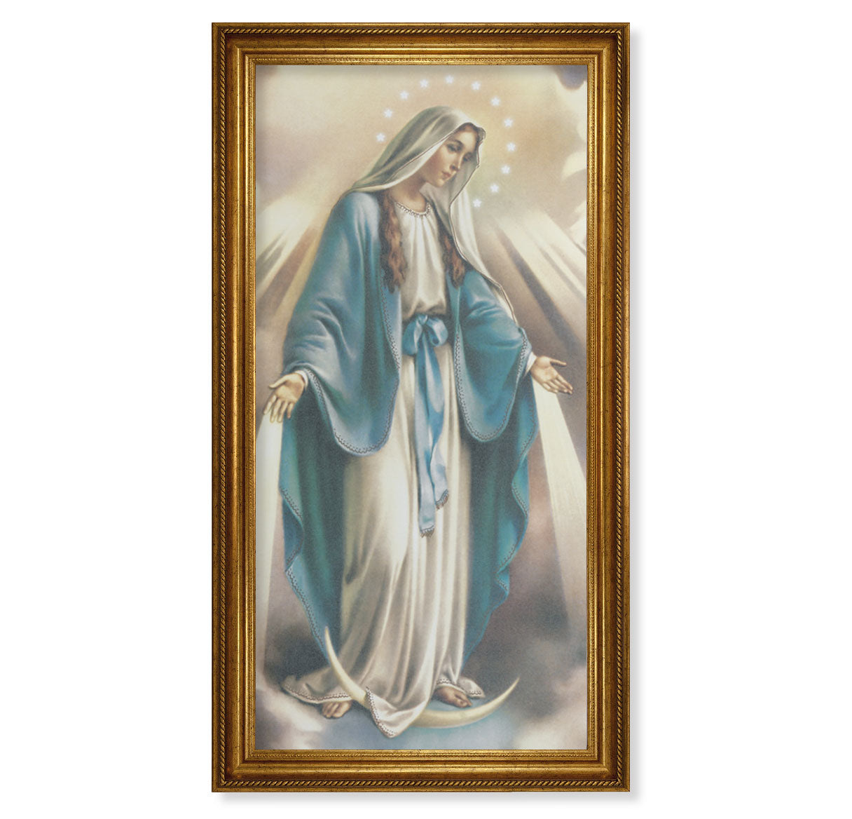 Our Lady of Grace Picture Framed Wall Art Decor Extra Large, Antique Gold-Leaf Frame with Fine Roping Edging