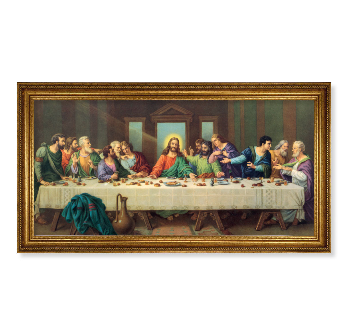 Last Supper Picture Framed Wall Art Decor, Extra Large, Antique Gold-Leaf Frame with Fine Roping Edging