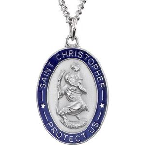 Extel Large Sterling Silver Mens Womens Catholic St. Christopher Medal Pendant Necklace