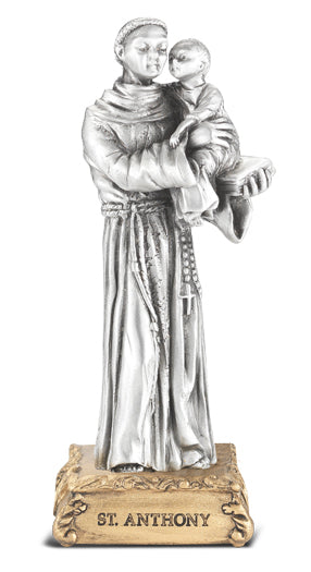 Small Catholic 4 1/2" St. Anthony Pewter Statue Figurine On Base, Made in USA