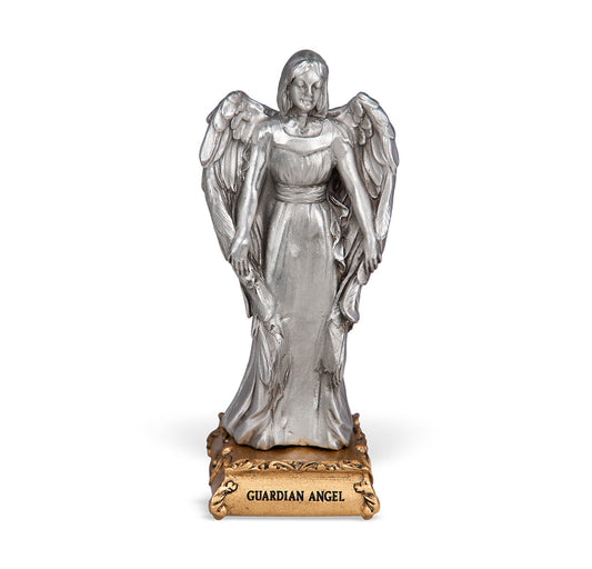 Small Catholic 4" Pewter Statue Figurine Guardian Angel Gift Boxed, Made in USA