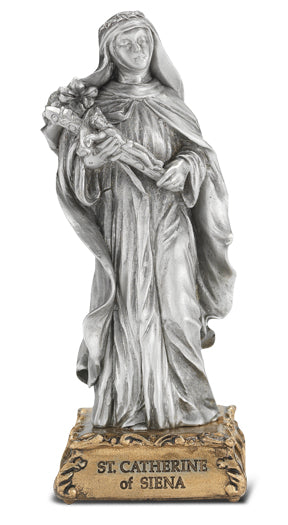 Small Catholic 4 1/2" St. Catherine of Siena Pewter Statue Figurine On Base, Made in USA