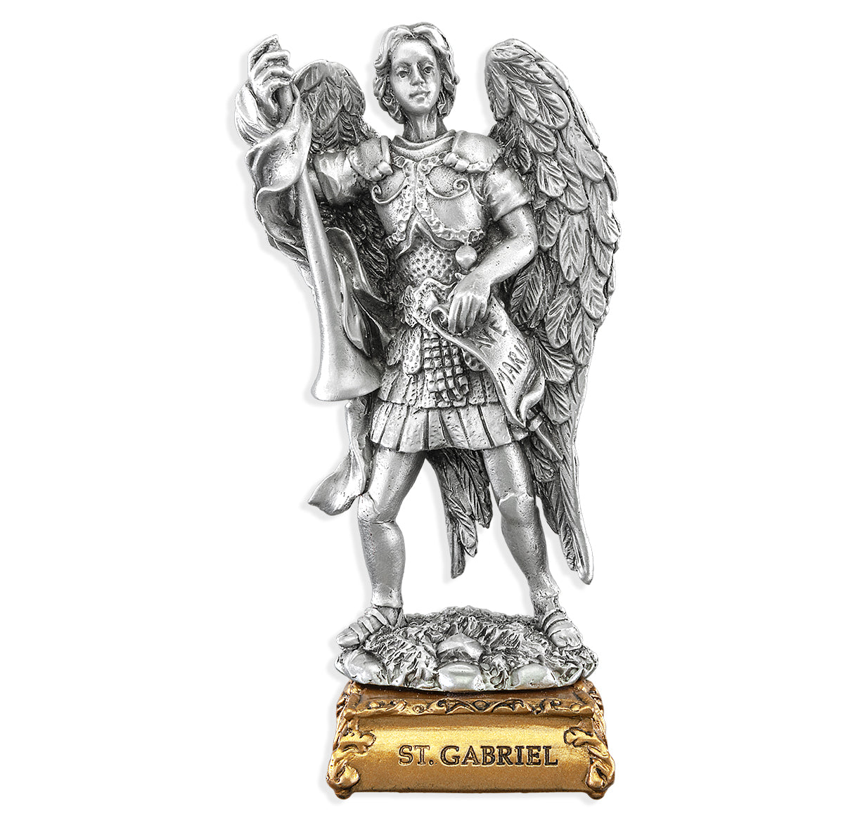 Small Catholic 4" Pewter Statue Figurine St. Gabriel Gift Boxed, Made in USA