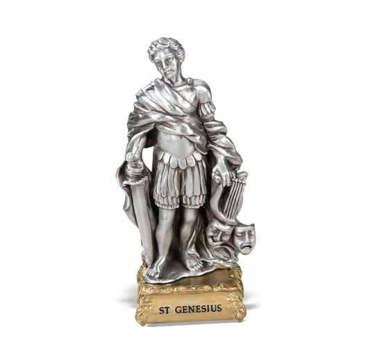 Small Catholic 4" St. Genesius Pewter Statue Figurine Gift Boxed, Made in USA