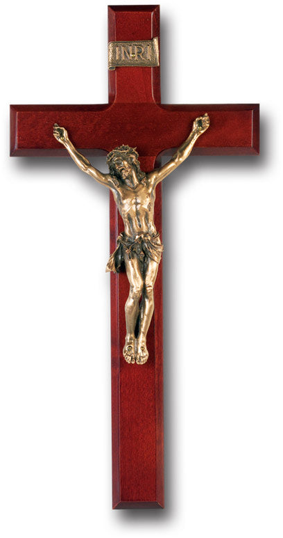 Large Catholic Dark Cherry Wood Wall Crucifix, 12", for Home, Office, Over Door