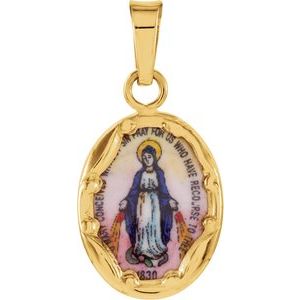 Extel Medium 14K Yellow Gold Mens Womens Religious Catholic Miraculous Medal Pendant Charm