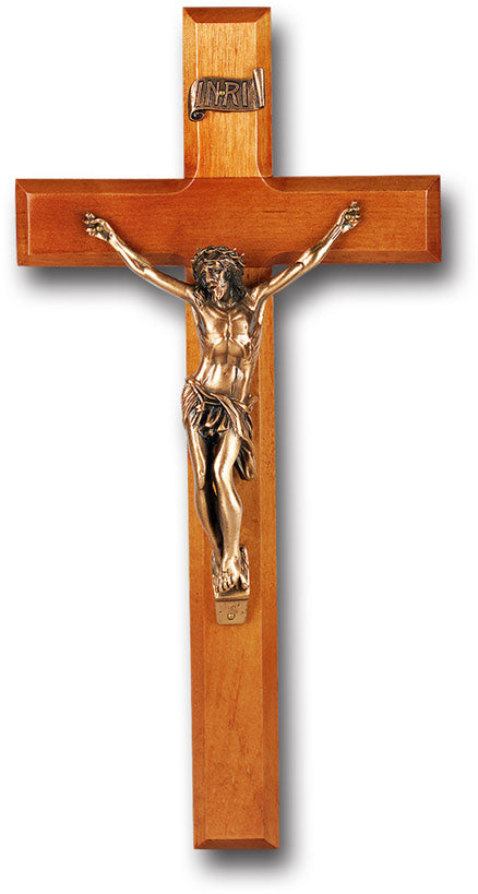 Large Catholic Natural Cherry Wood Wall Crucifix, 12", for Home, Office, Over Door
