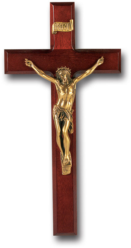 Large Catholic Dark Cherry Wood Wall Crucifix, 12", for Home, Office, Over Door