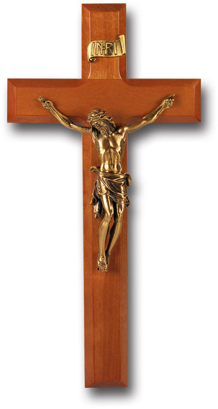 Large Catholic Natural Cherry Wood Wall Crucifix 11 Inch