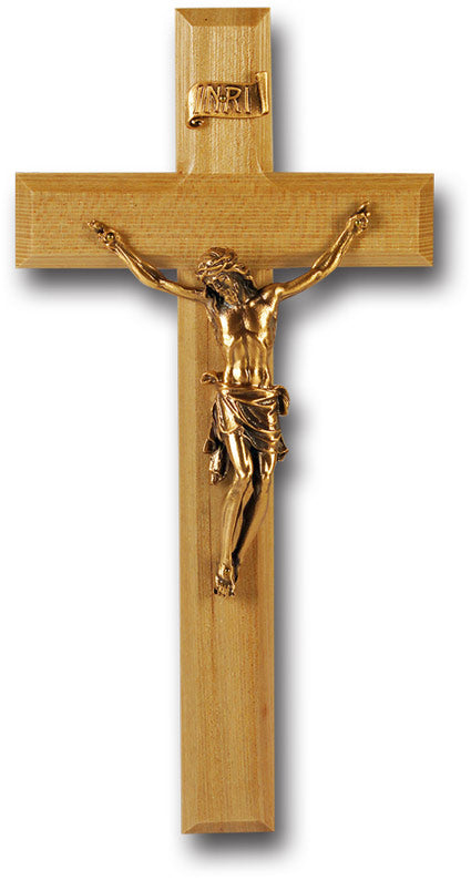 Large Catholic Oak Wood Wall Crucifix, 11" , for Home, Office, Over Door