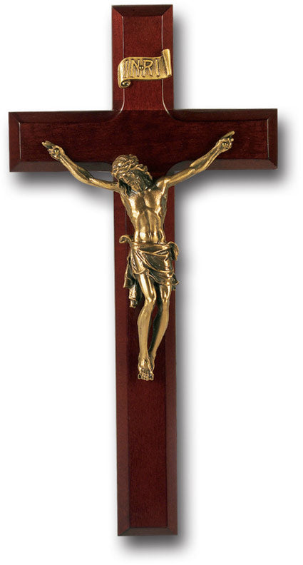 Large Catholic Walnut Wood Wall Crucifix, 11", for Home, Office, Over Door