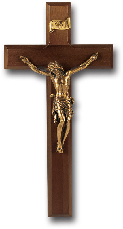 Large Catholic Walnut Wood Wall Crucifix, 11", for Home, Office, Over Door