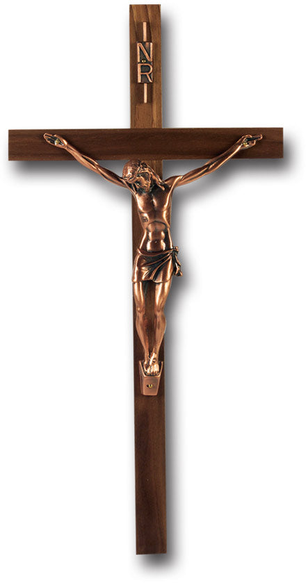 Large Catholic Genuine Walnut Wall Crucifix, 12", for Home, Office, Over Door