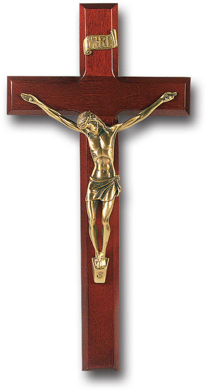 Large Catholic Dark Cherry Wood Wall Crucifix, 12", for Home, Office, Over Door