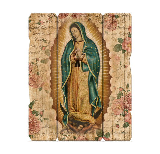 Our Lady of Guadalupe Vintage Barn Board Plaque Wall Art Decor, Medium