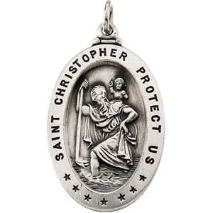 Extel Large Sterling Silver Mens Womens Religious Catholic St. Christopher Patron Saint Medal Pendant Charm