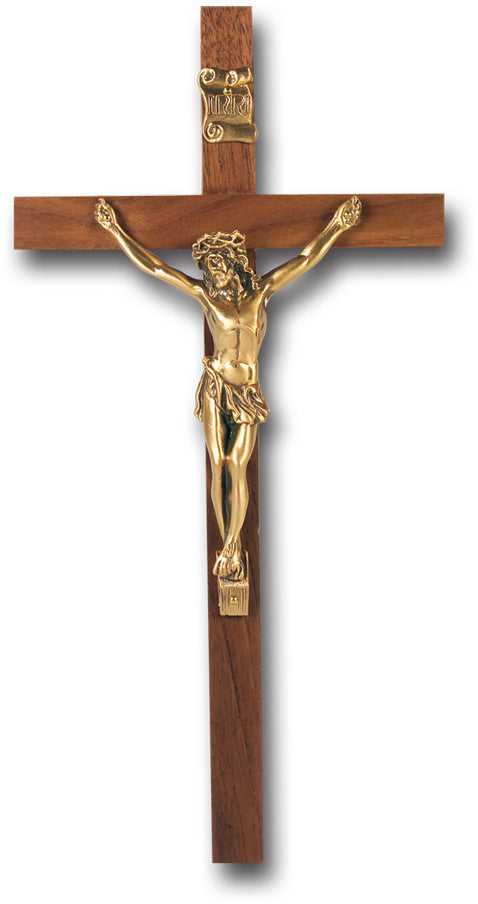 Large Catholic Genuine Walnut Wood Wall Crucifix, 10", for Home, Office, Over Door