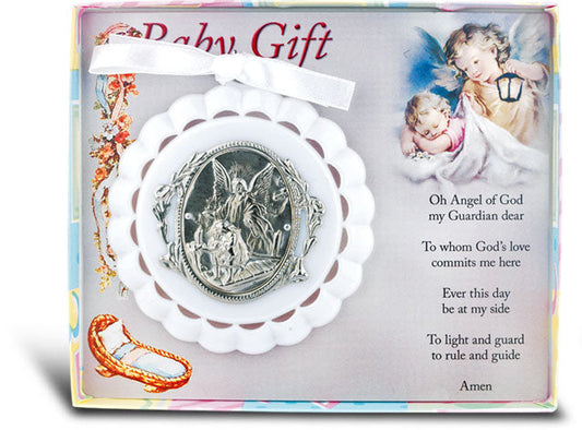 White Guardian Angel Baby Crib Medal for Boy Girl