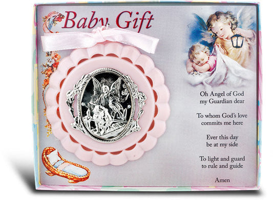 Pink Guardian Angel Baby Crib Medal for Girl