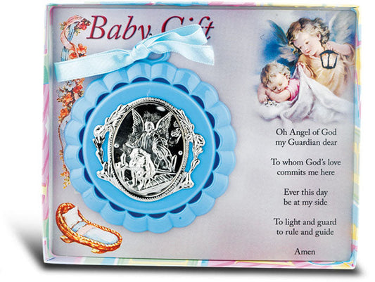 Blue Guardian Angel Baby Crib Medal for Boy