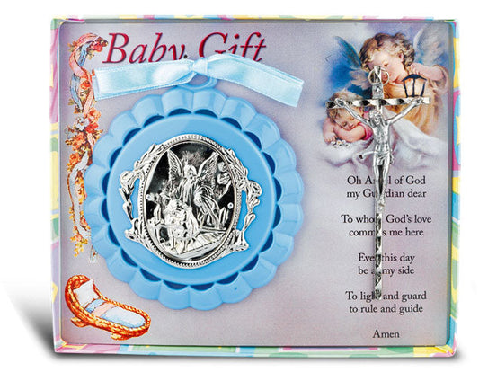 Blue Baby Crib Medal with Crucifix for Boy